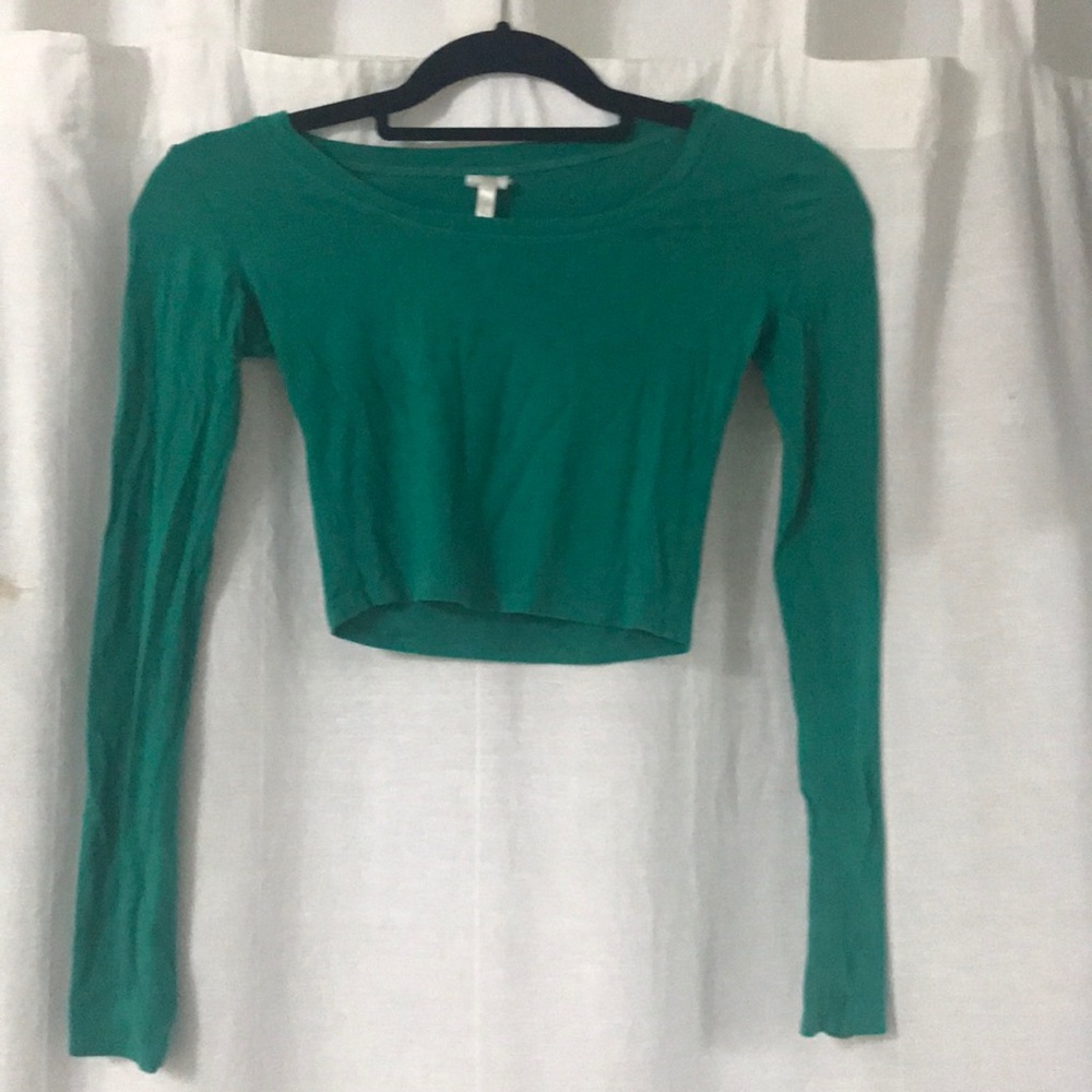 Long sleeve super cropped green top
